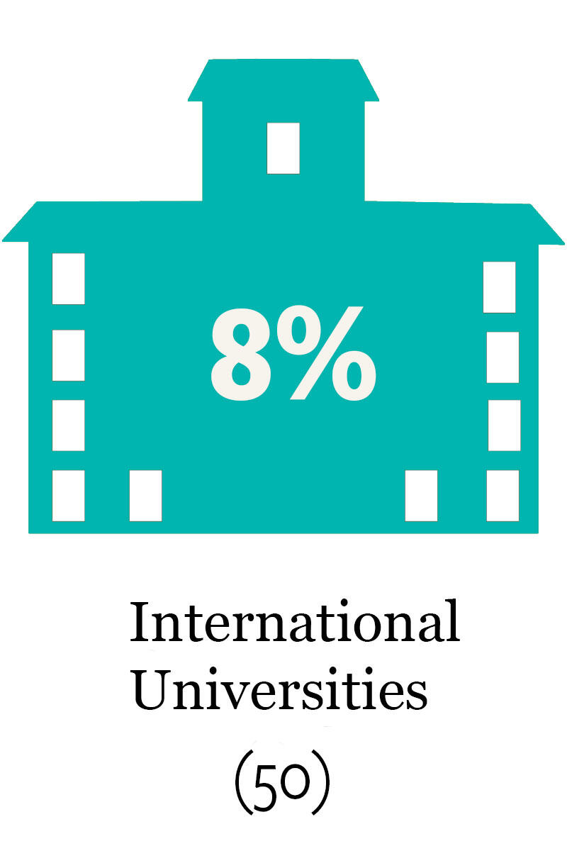 8% or 50 participants in the Alumni network have come from International Universities